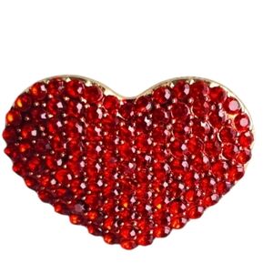 Red Brooch Gold Heart  Pin Lapel Rhinestone Crystal
